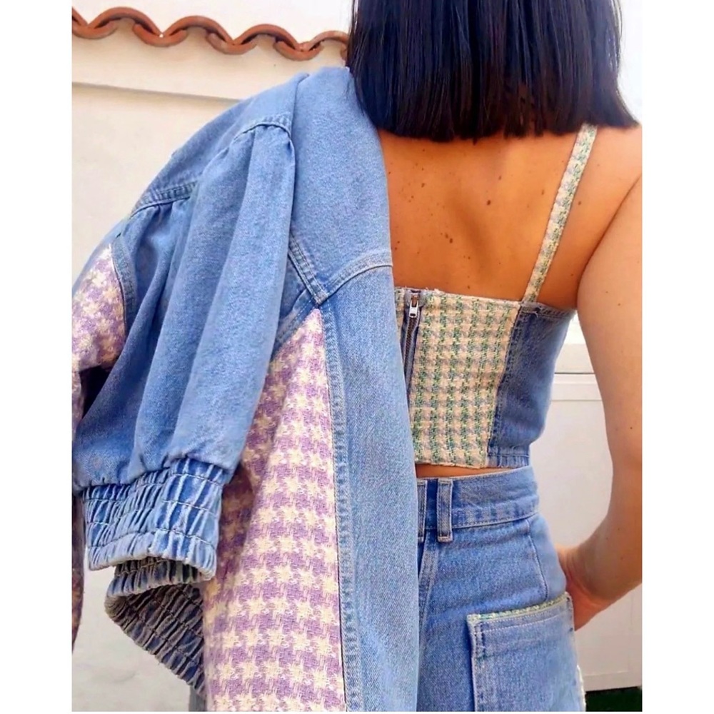 LAST🔥Zara Denim Matching 2 Piece Set! Stitch & Rhinestone Detail. - Picture 6 of 15